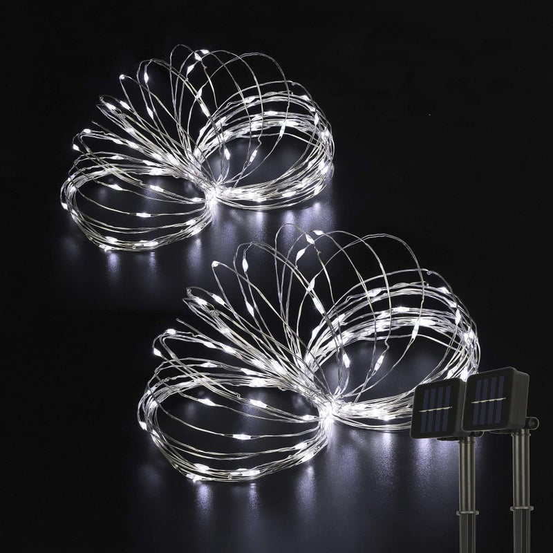 BEEWIN Outdoor Solar String Lights, 2 Pack 33ft 100L Solar Copper Fairy Lights,8 Modes Twinkle Lights Decor for Indoor Outdoor Patio Yard Trees Christmas Wedding Party (Cool White) - Image 1